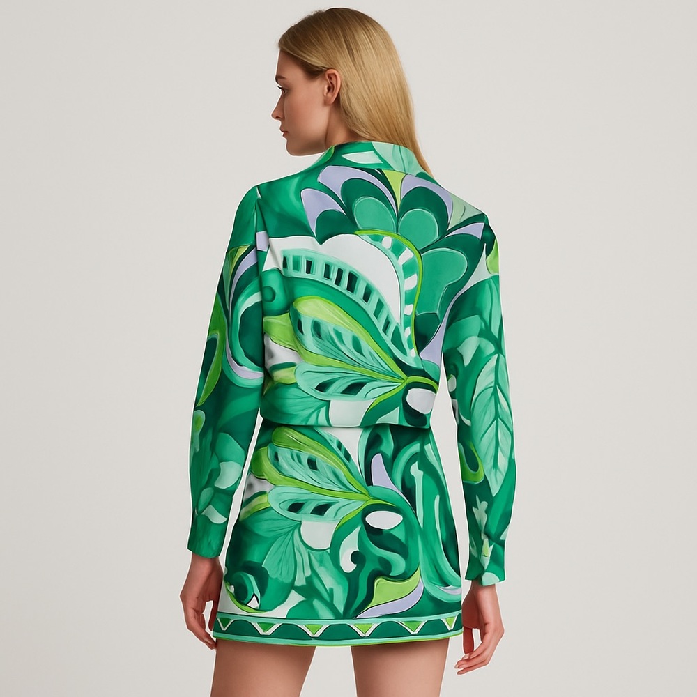 Pucci-Style Vibrant Print Blouse & Skirt Set – Luxurious Designer Look - Picture 2 of 14